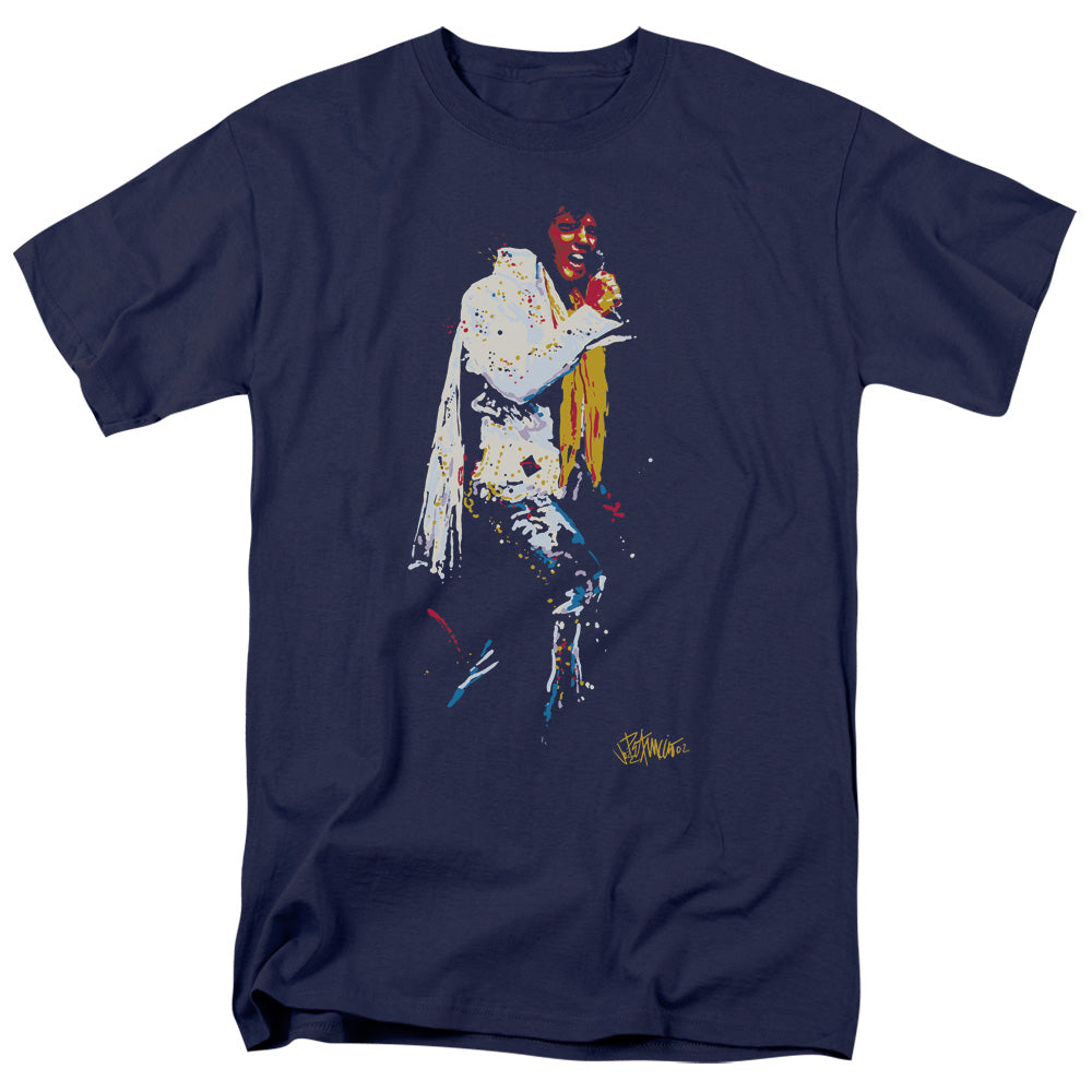 AN OFFCIALLY LICENSED ELVIS PRESLEY YELLOW SCARF MEN'S REGULAR FIT T-SHIRT NAVY