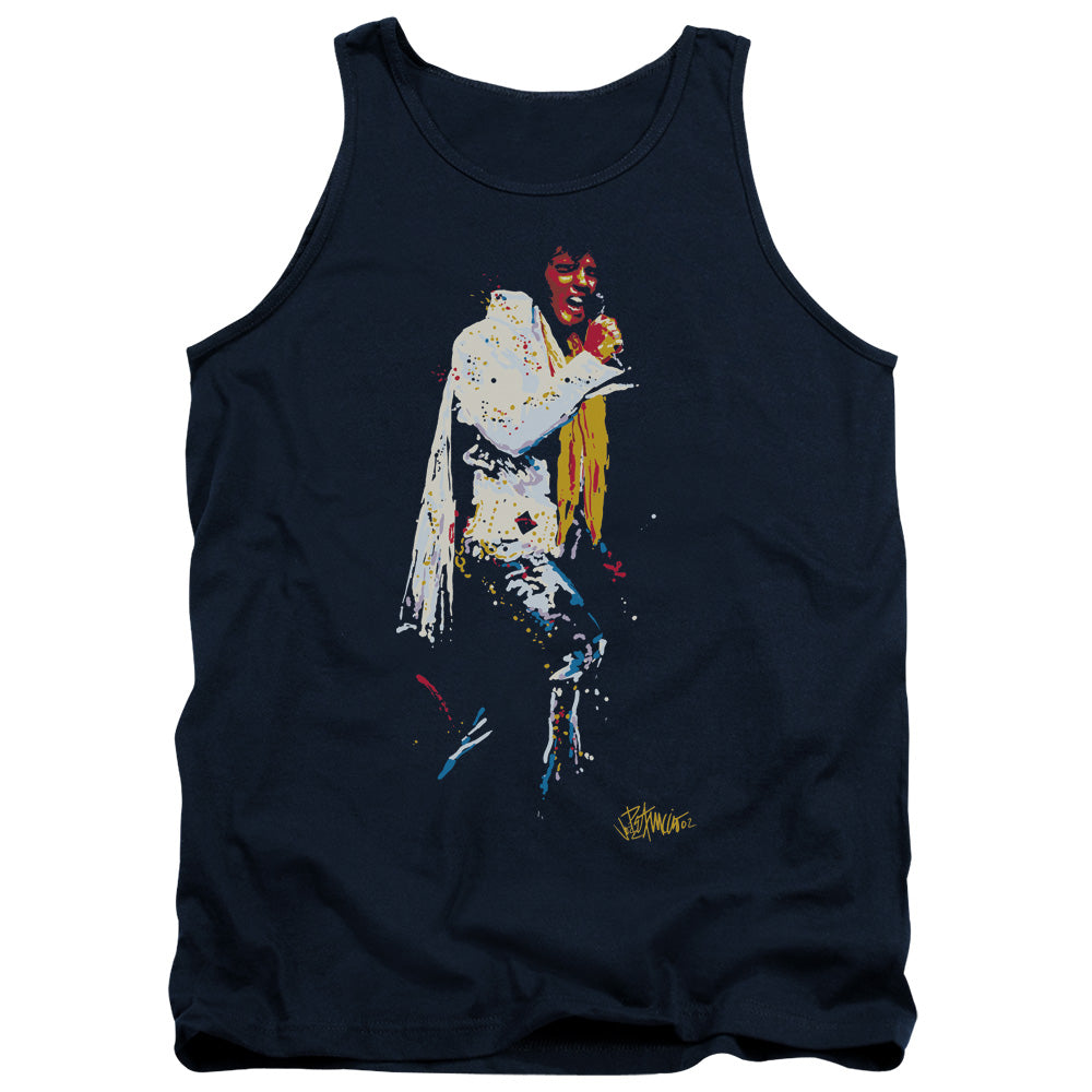 AN OFFCIALLY LICENSED ELVIS PRESLEY YELLOW SCARF ADULT UNISEX TANK TOP NAVY