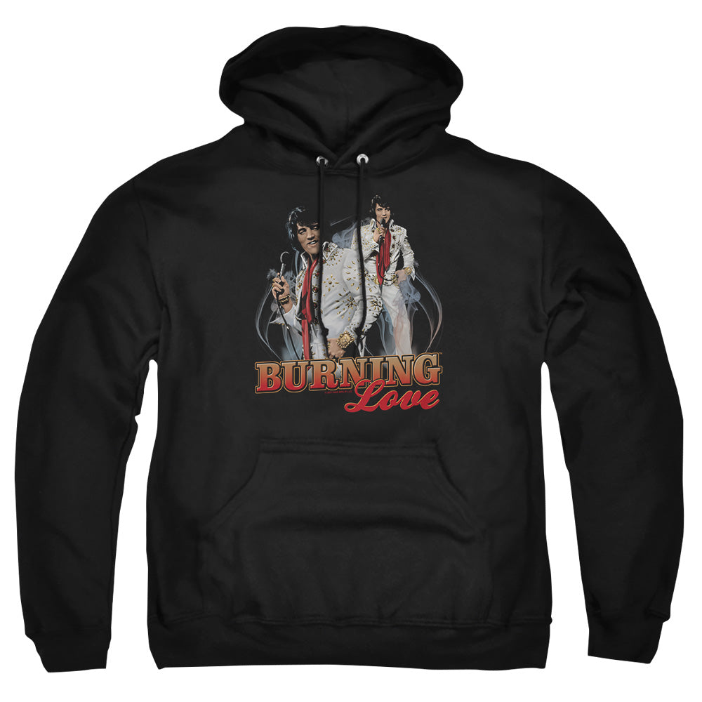 AN OFFCIALLY LICENSED ELVIS PRESLEY BURNING LOVE ADULT UNISEX PULLOVER HOODIE BLACK