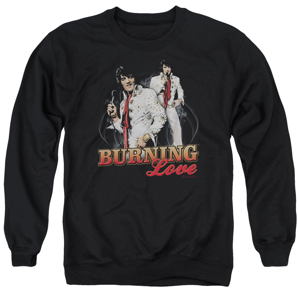 AN OFFCIALLY LICENSED ELVIS PRESLEY BURNING LOVE ADULT UNISEX CREWNECK SWEATSHIRT BLACK