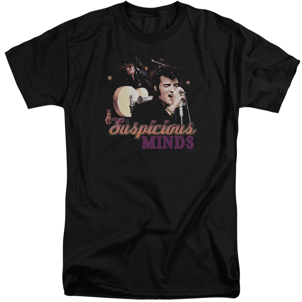 AN OFFCIALLY LICENSED ELVIS PRESLEY SUSPICIOUS MINDS MEN'S TALL FIT T-SHIRT BLACK