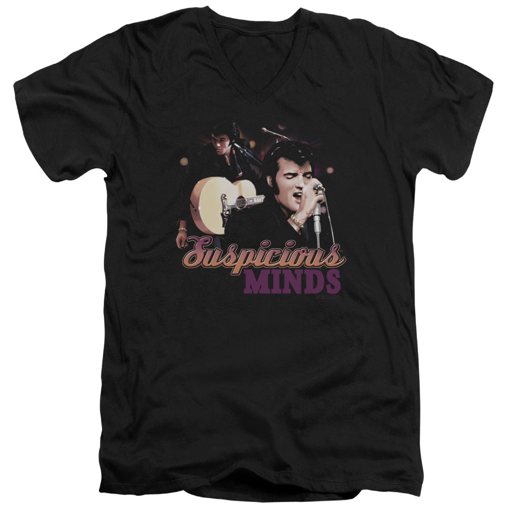 AN OFFCIALLY LICENSED ELVIS PRESLEY SUSPICIOUS MINDS MEN'S V-NECK T-SHIRT BLACK