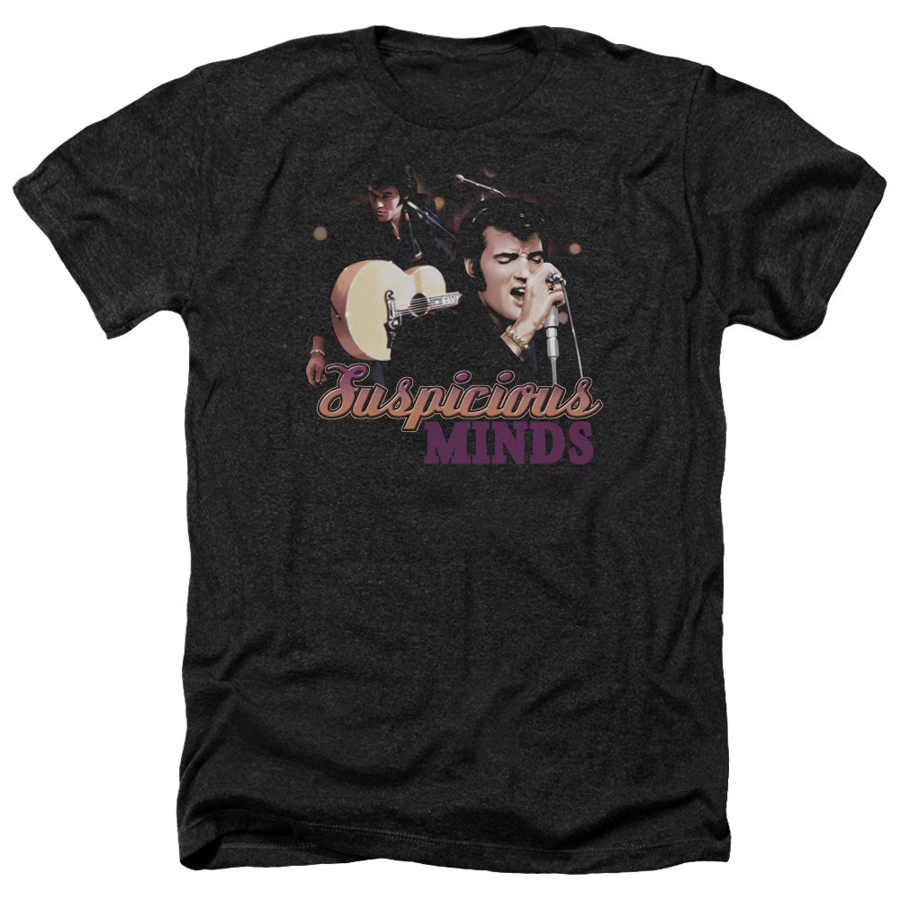 AN OFFCIALLY LICENSED ELVIS PRESLEY SUSPICIOUS MINDS MEN'S HEATHER T-SHIRT CHARCOAL