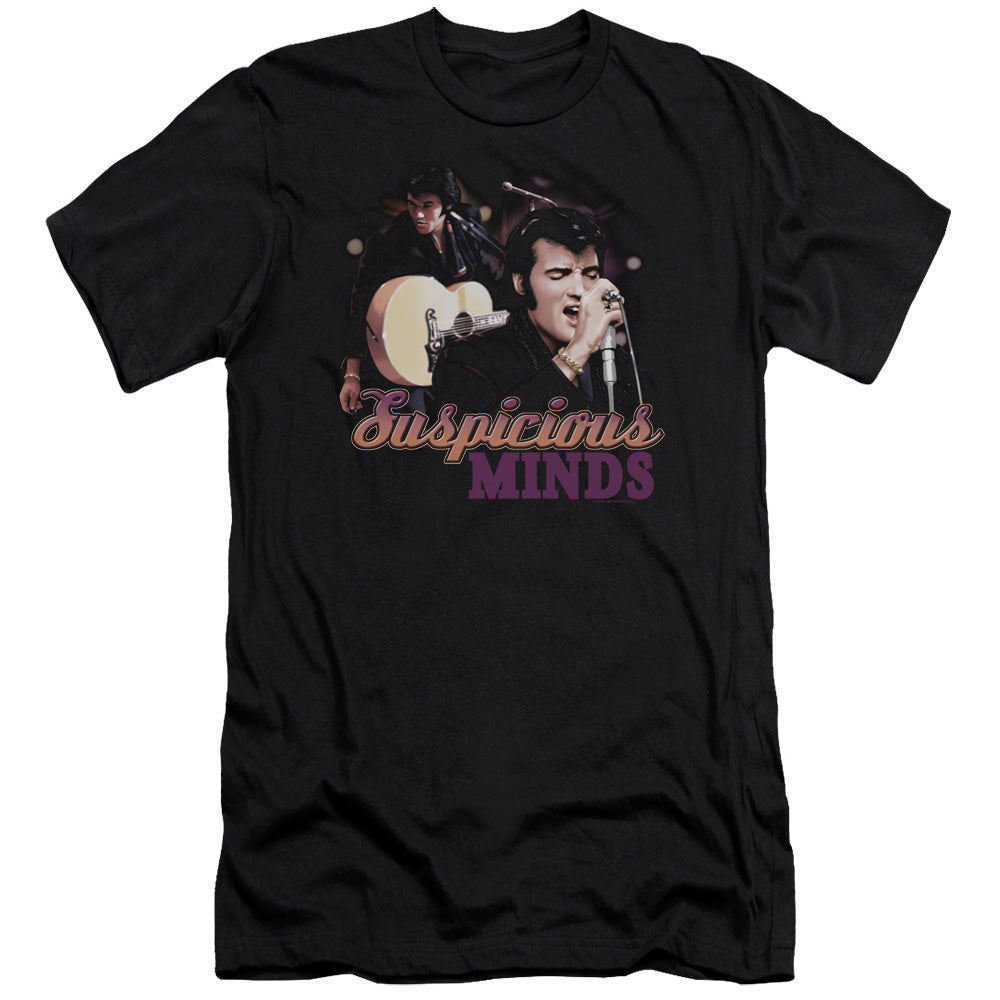 AN OFFCIALLY LICENSED ELVIS PRESLEY SUSPICIOUS MINDS MEN'S PREMIUM SLIM FIT T-SHIRT BLACK