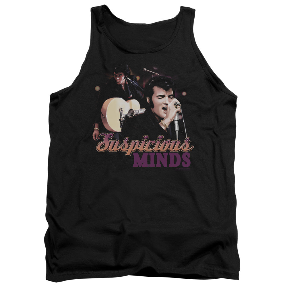 AN OFFCIALLY LICENSED ELVIS PRESLEY SUSPICIOUS MINDS ADULT UNISEX TANK TOP BLACK