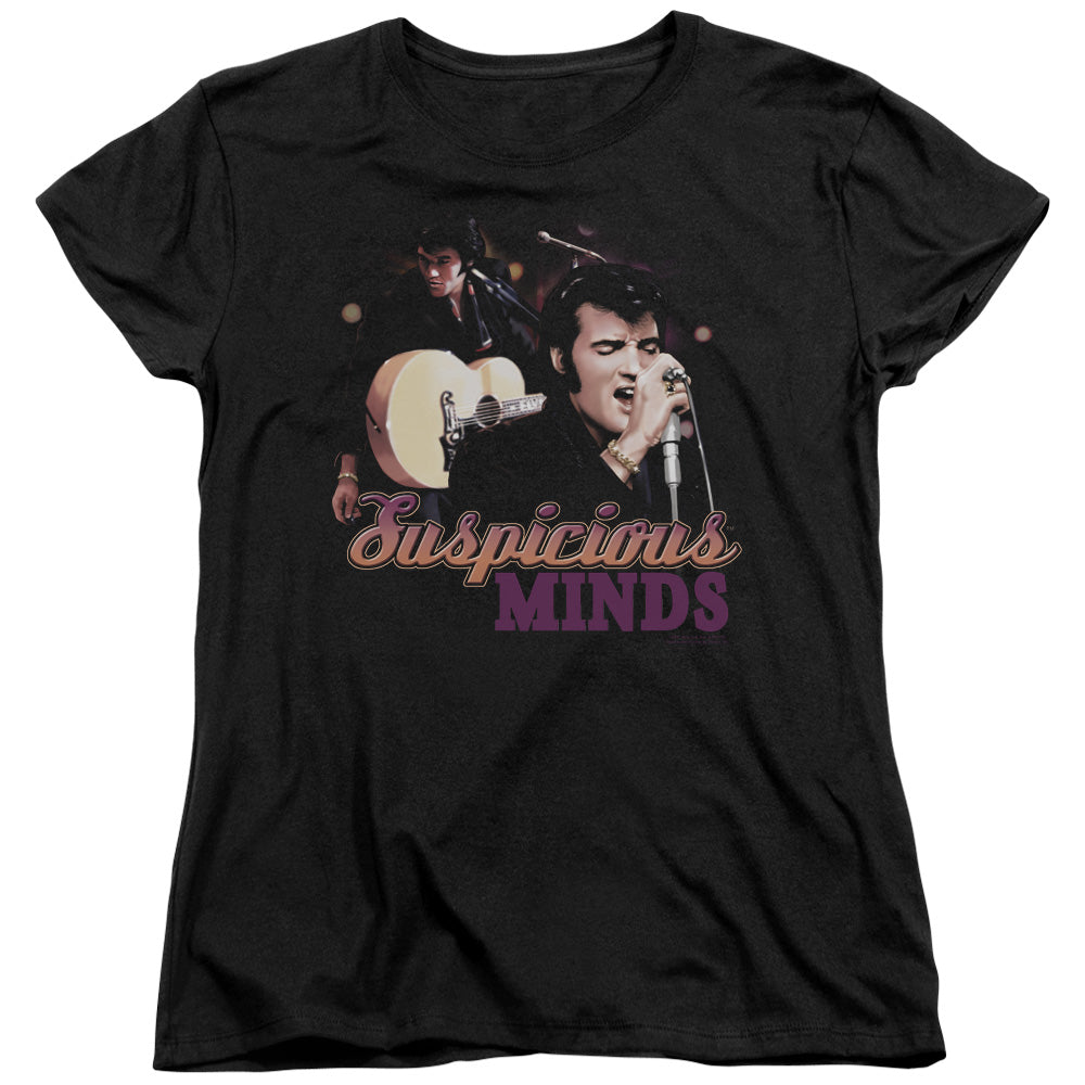 AN OFFCIALLY LICENSED ELVIS PRESLEY SUSPICIOUS MINDS WOMEN'S REGULAR FIT T-SHIRT BLACK