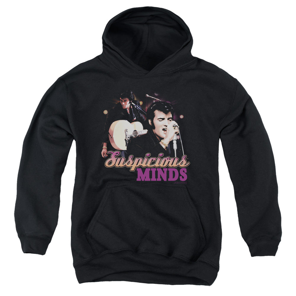 AN OFFCIALLY LICENSED ELVIS PRESLEY SUSPICIOUS MINDS YOUTH HOODIE BLACK