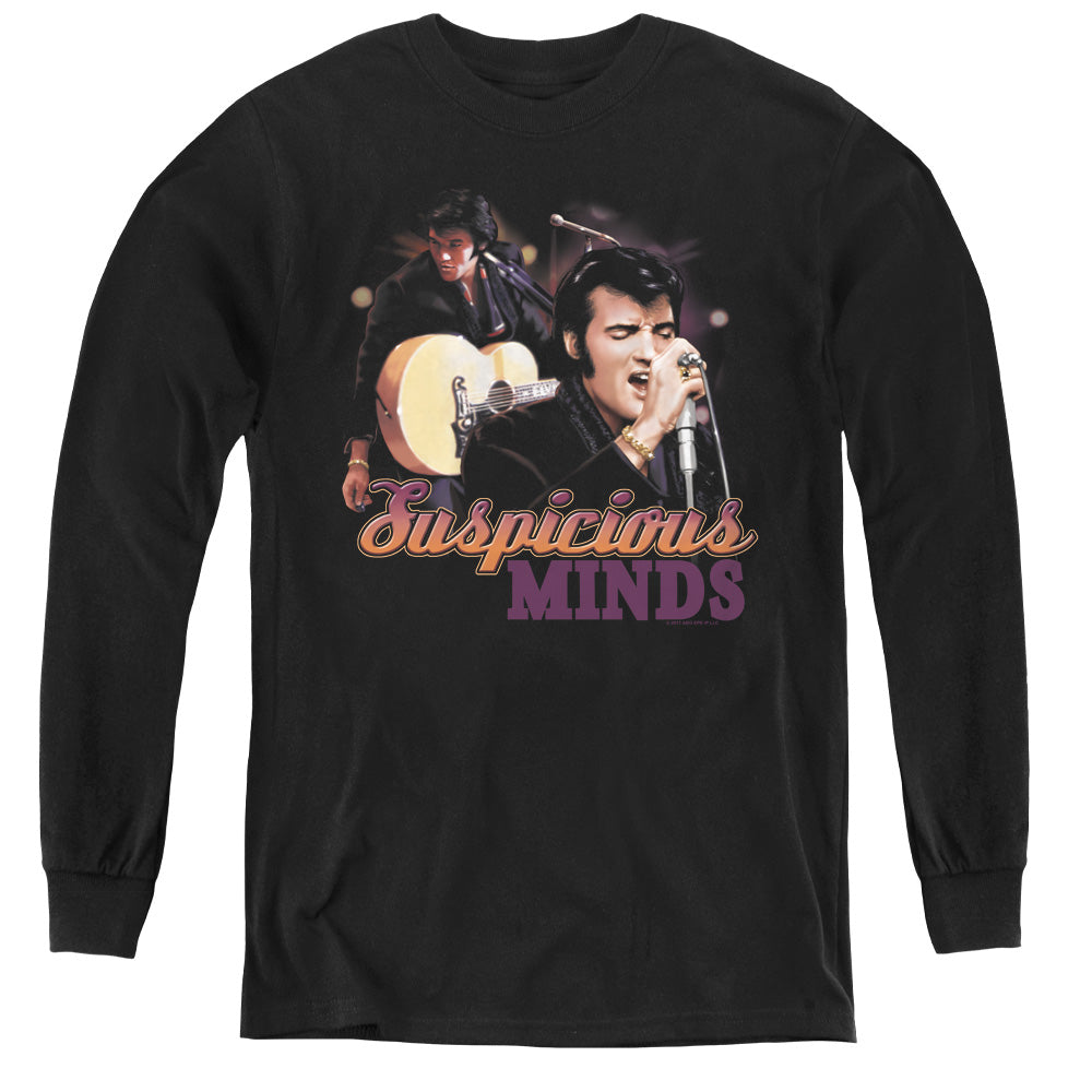 AN OFFCIALLY LICENSED ELVIS PRESLEY SUSPICIOUS MINDS YOUTH LONG SLEEVE T-SHIRT BLACK