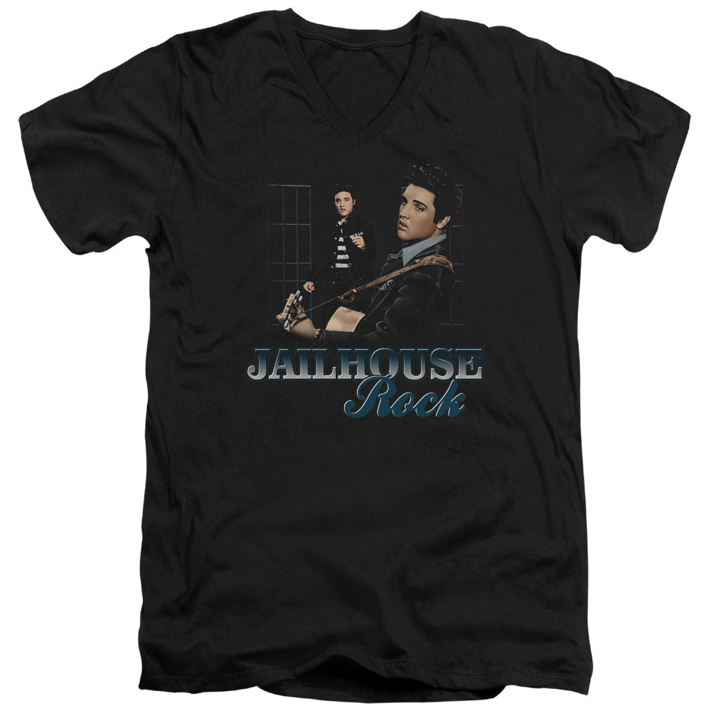 AN OFFCIALLY LICENSED ELVIS PRESLEY JAILHOUSE ROCK MEN'S V-NECK T-SHIRT BLACK