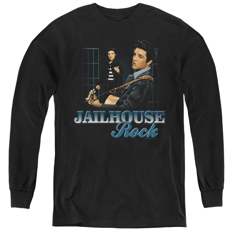 AN OFFCIALLY LICENSED ELVIS PRESLEY JAILHOUSE ROCK YOUTH LONG SLEEVE T-SHIRT BLACK