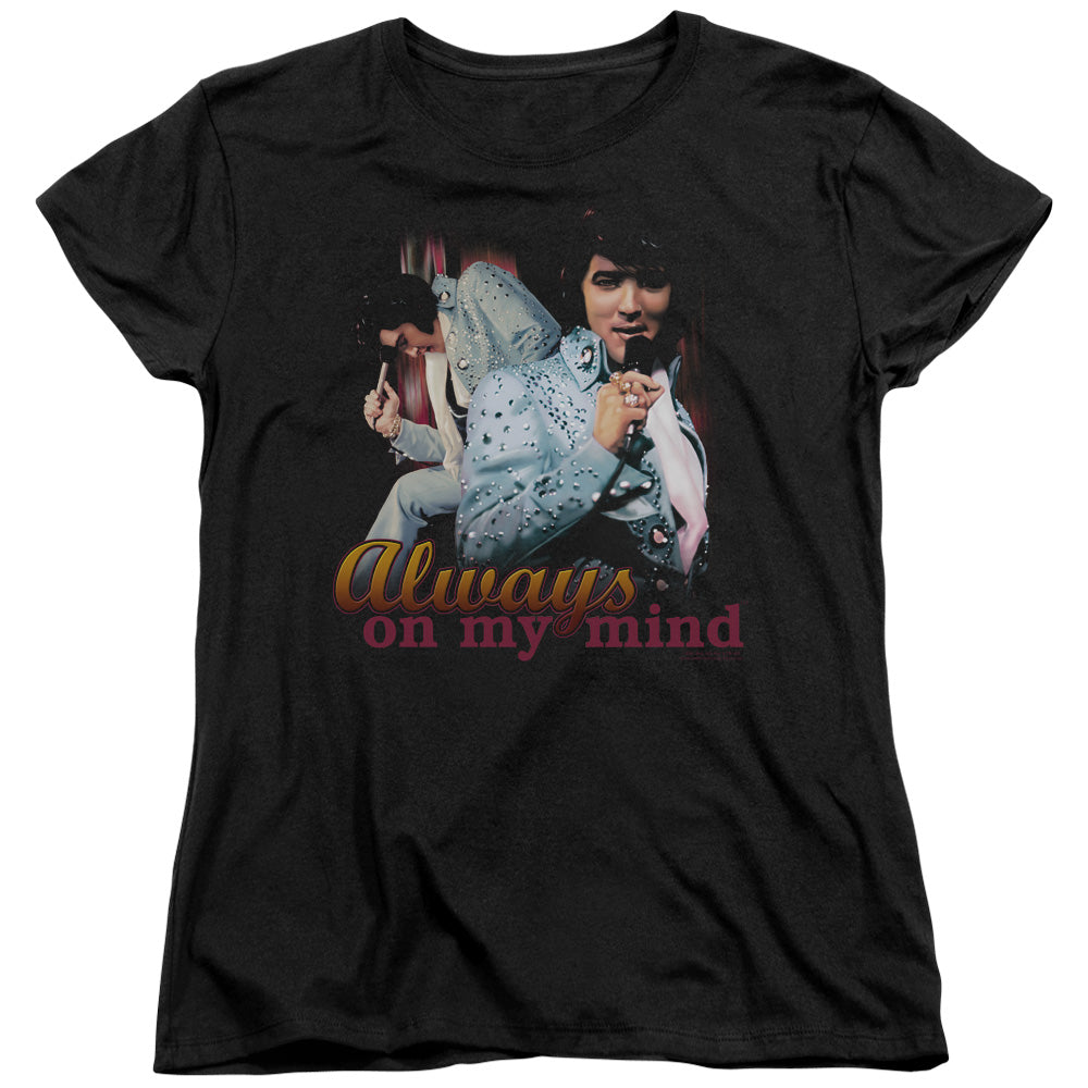 AN OFFCIALLY LICENSED ELVIS PRESLEY ALWAYS ON MY MIND WOMEN'S REGULAR FIT T-SHIRT BLACK