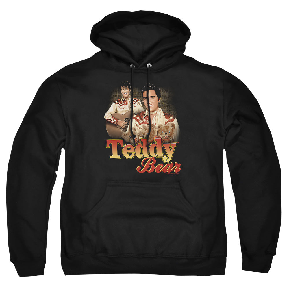AN OFFCIALLY LICENSED ELVIS PRESLEY TEDDY BEAR ADULT UNISEX PULLOVER HOODIE BLACK