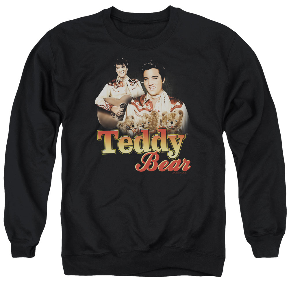 AN OFFCIALLY LICENSED ELVIS PRESLEY TEDDY BEAR ADULT UNISEX CREWNECK SWEATSHIRT BLACK