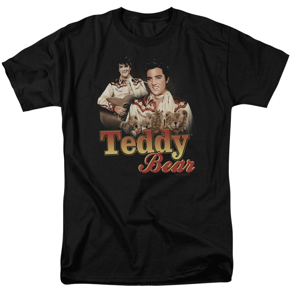 AN OFFCIALLY LICENSED ELVIS PRESLEY TEDDY BEAR MEN'S REGULAR FIT T-SHIRT BLACK