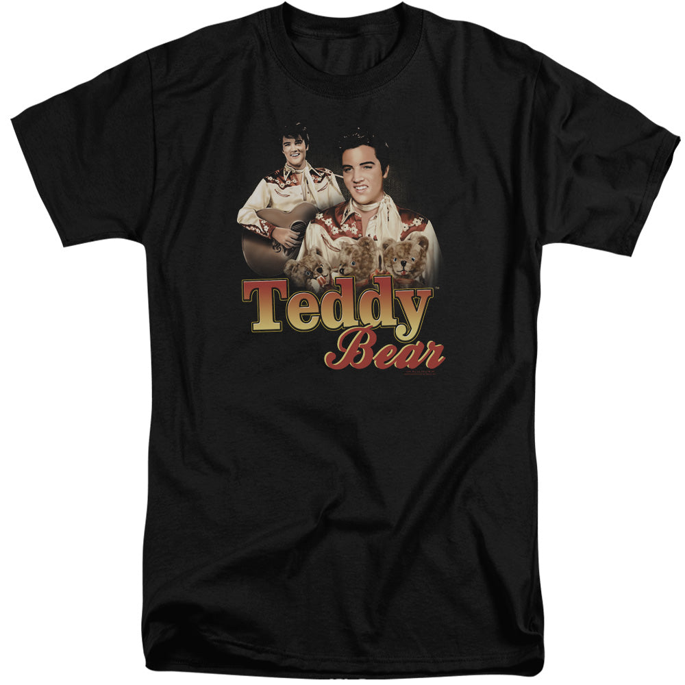 AN OFFCIALLY LICENSED ELVIS PRESLEY TEDDY BEAR MEN'S TALL FIT T-SHIRT BLACK