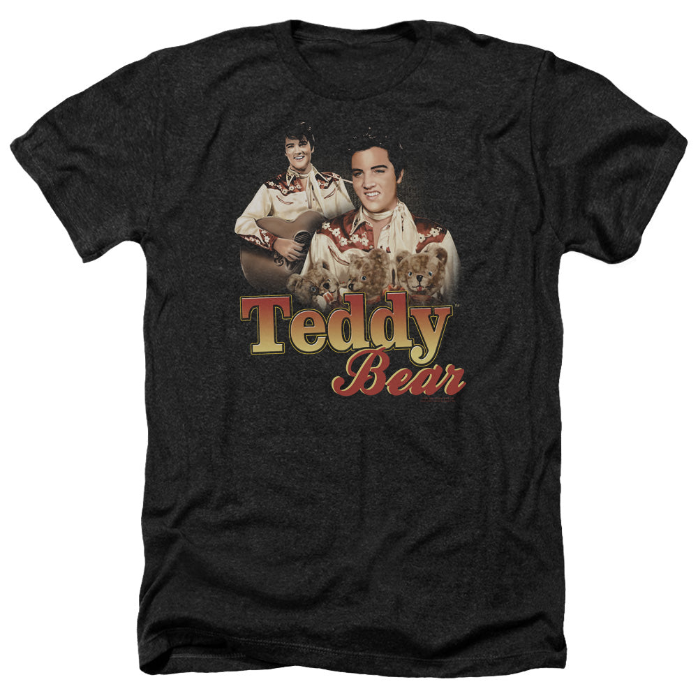 AN OFFCIALLY LICENSED ELVIS PRESLEY TEDDY BEAR MEN'S HEATHER T-SHIRT CHARCOAL