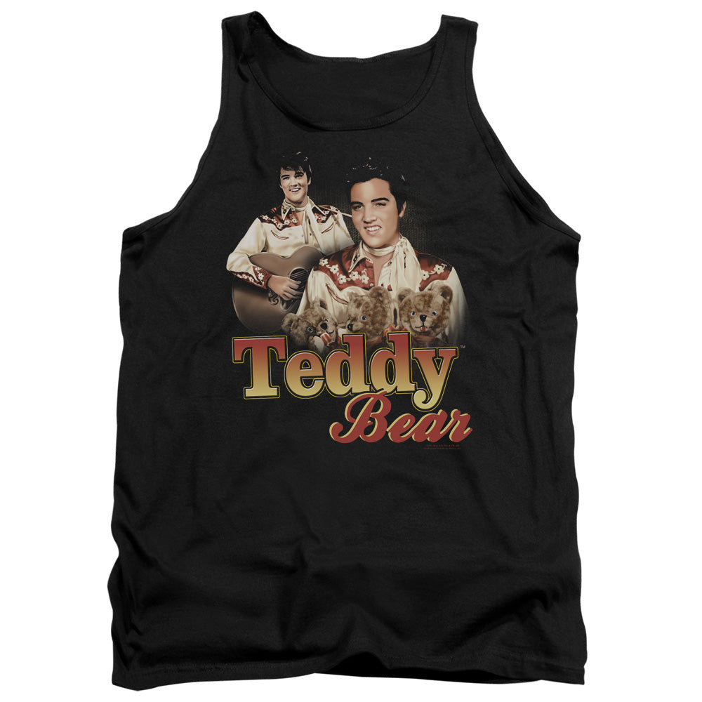 AN OFFCIALLY LICENSED ELVIS PRESLEY TEDDY BEAR ADULT UNISEX TANK TOP BLACK