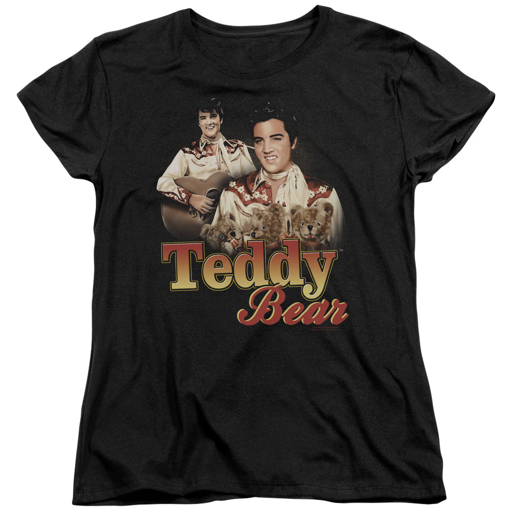 AN OFFCIALLY LICENSED ELVIS PRESLEY TEDDY BEAR WOMEN'S REGULAR FIT T-SHIRT BLACK