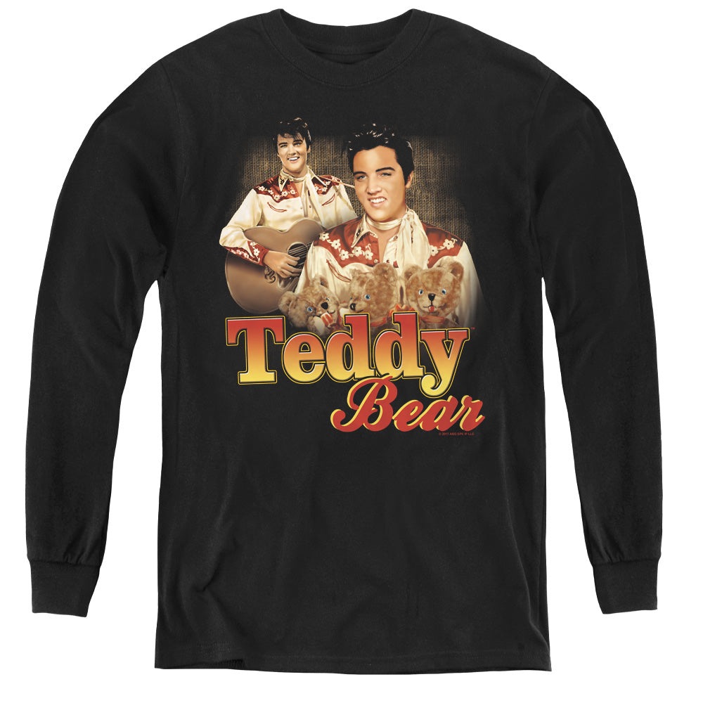 AN OFFCIALLY LICENSED ELVIS PRESLEY TEDDY BEAR YOUTH LONG SLEEVE T-SHIRT BLACK
