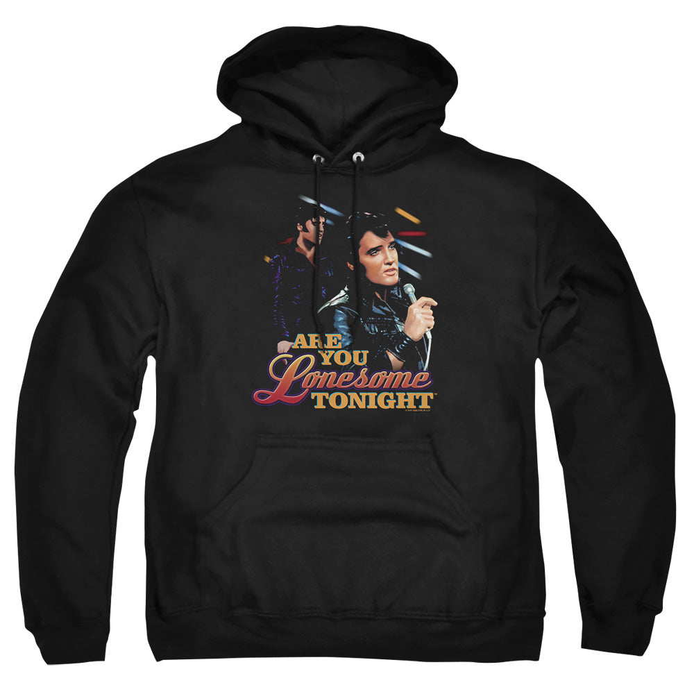 AN OFFCIALLY LICENSED ELVIS PRESLEY ARE YOU LONESOME ADULT UNISEX PULLOVER HOODIE BLACK