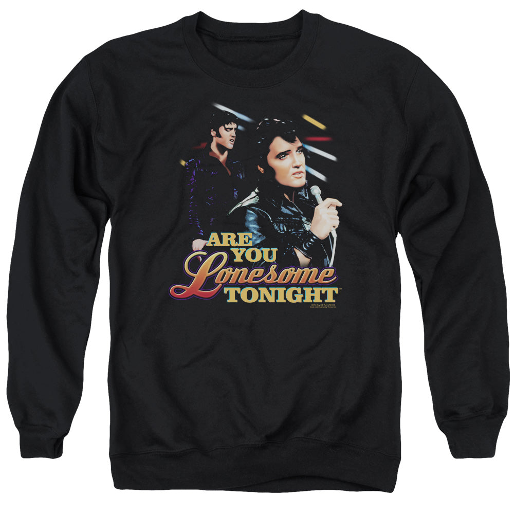 AN OFFCIALLY LICENSED ELVIS PRESLEY ARE YOU LONESOME ADULT UNISEX CREWNECK SWEATSHIRT BLACK