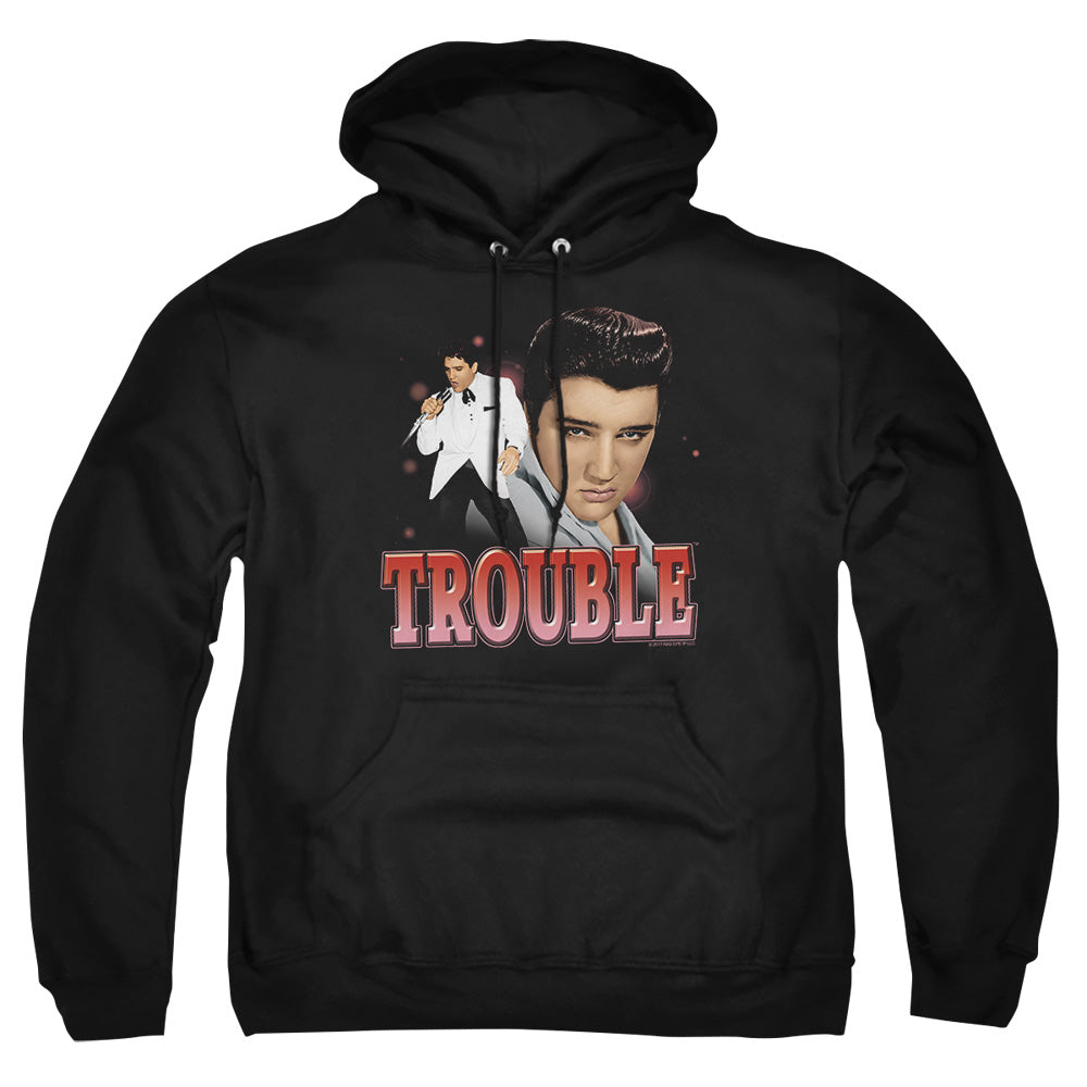 AN OFFCIALLY LICENSED ELVIS PRESLEY TROUBLE ADULT UNISEX PULLOVER HOODIE BLACK