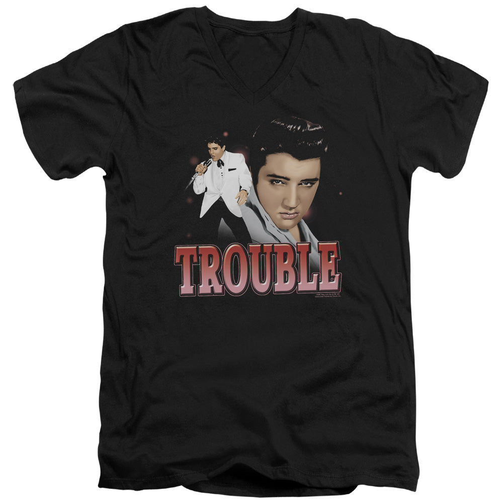 AN OFFCIALLY LICENSED ELVIS PRESLEY TROUBLE MEN'S V-NECK T-SHIRT BLACK