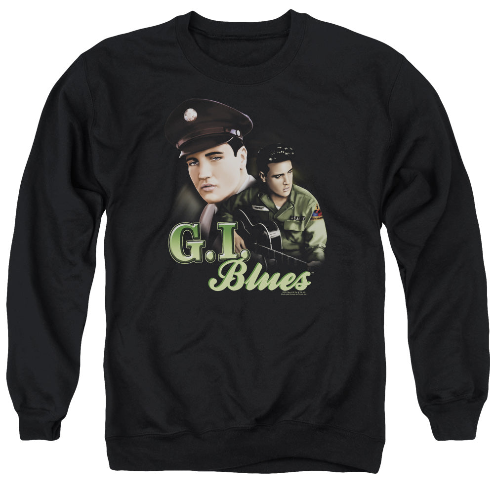 AN OFFCIALLY LICENSED ELVIS PRESLEY G I BLUES ADULT UNISEX CREWNECK SWEATSHIRT BLACK