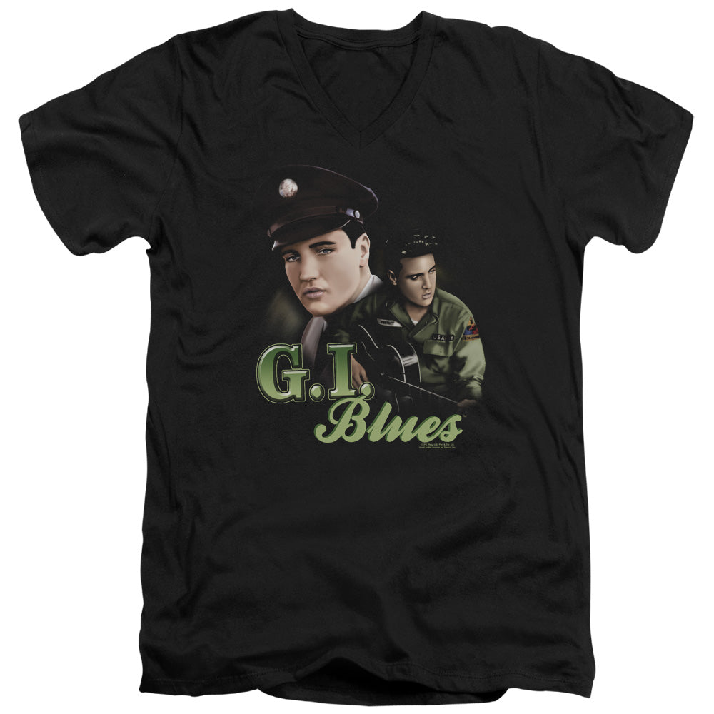 AN OFFCIALLY LICENSED ELVIS PRESLEY G I BLUES MEN'S V-NECK T-SHIRT BLACK