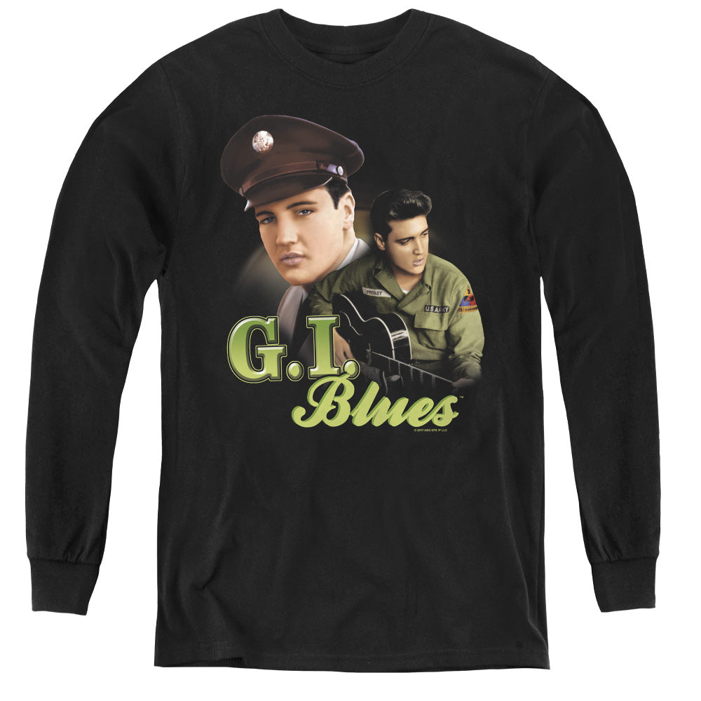 AN OFFCIALLY LICENSED ELVIS PRESLEY G I BLUES YOUTH LONG SLEEVE T-SHIRT BLACK