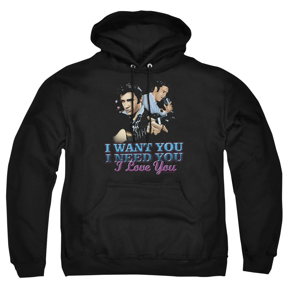 AN OFFCIALLY LICENSED ELVIS PRESLEY I WANT YOU ADULT UNISEX PULLOVER HOODIE BLACK