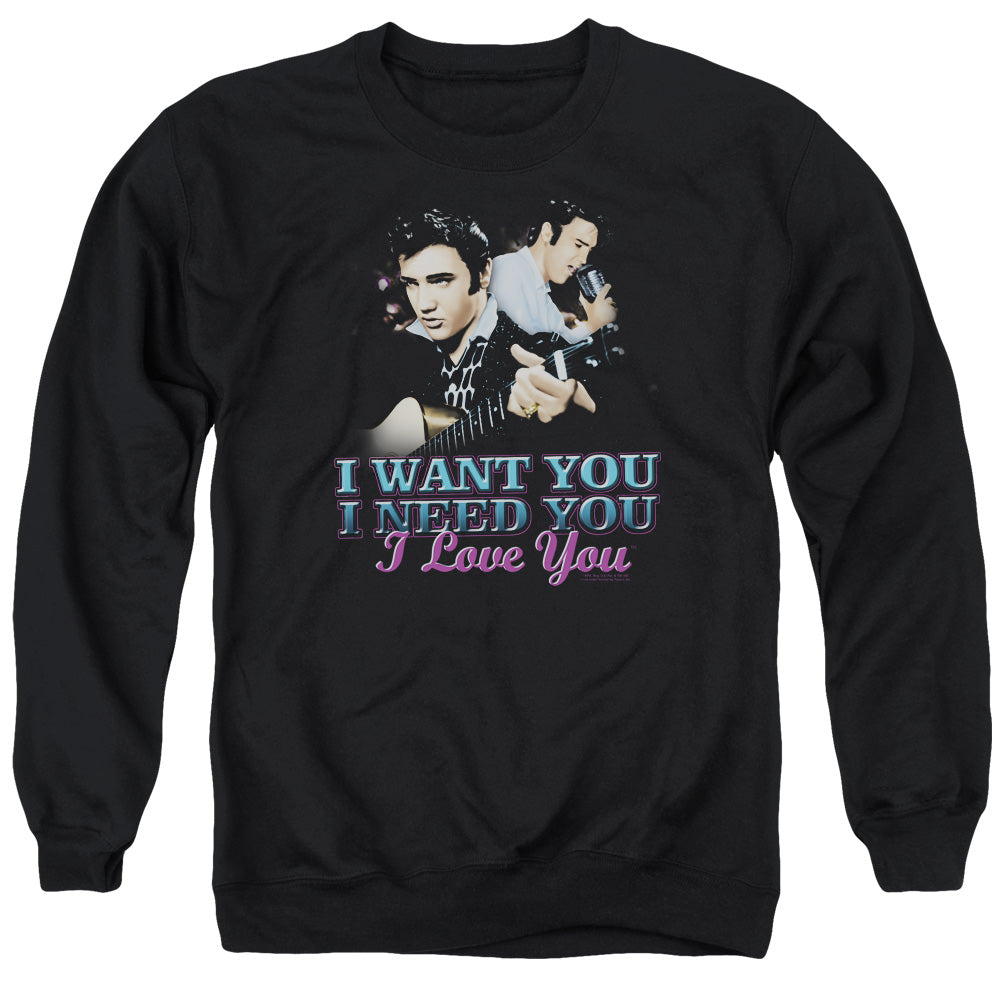 AN OFFCIALLY LICENSED ELVIS PRESLEY I WANT YOU ADULT UNISEX CREWNECK SWEATSHIRT BLACK