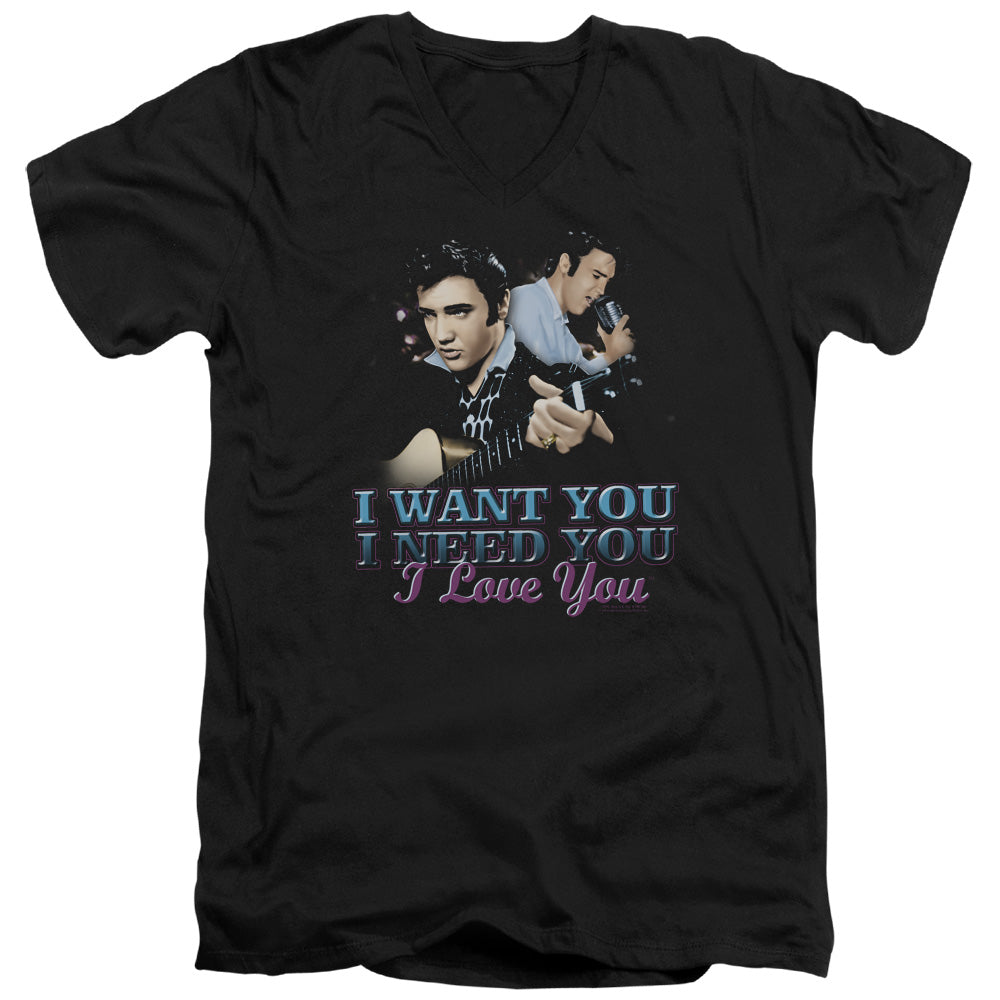 AN OFFCIALLY LICENSED ELVIS PRESLEY I WANT YOU MEN'S V-NECK T-SHIRT BLACK
