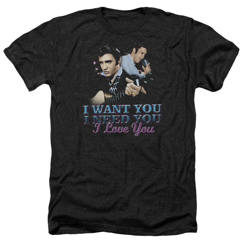 AN OFFCIALLY LICENSED ELVIS PRESLEY I WANT YOU MEN'S HEATHER T-SHIRT CHARCOAL