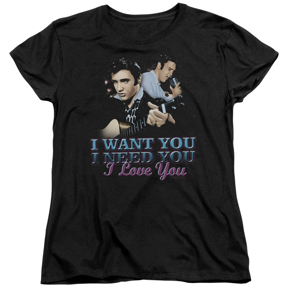 AN OFFCIALLY LICENSED ELVIS PRESLEY I WANT YOU WOMEN'S REGULAR FIT T-SHIRT BLACK