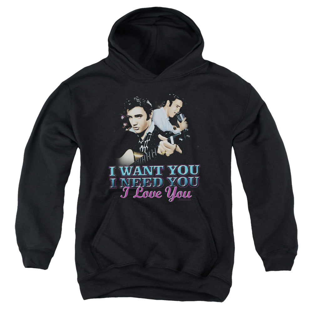 AN OFFCIALLY LICENSED ELVIS PRESLEY I WANT YOU YOUTH HOODIE BLACK