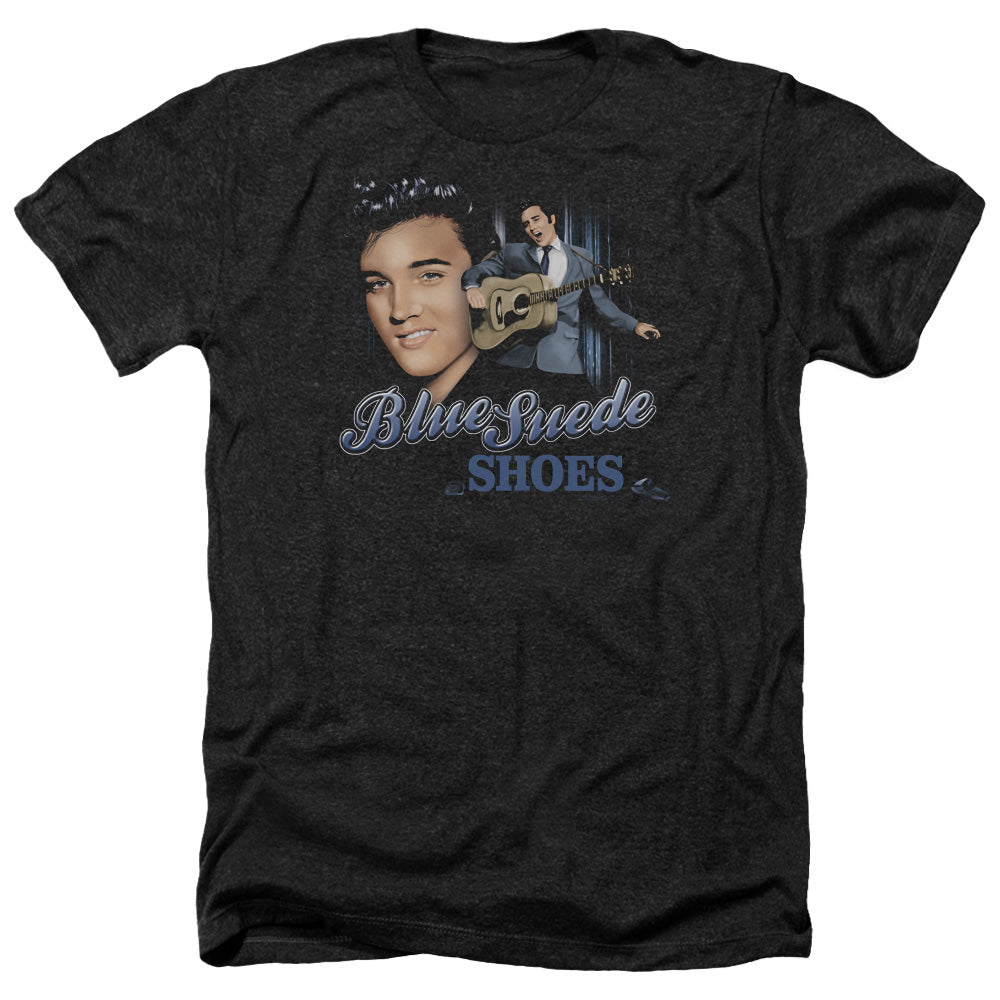 AN OFFCIALLY LICENSED ELVIS PRESLEY BLUE SUEDE SHOES MEN'S HEATHER T-SHIRT CHARCOAL