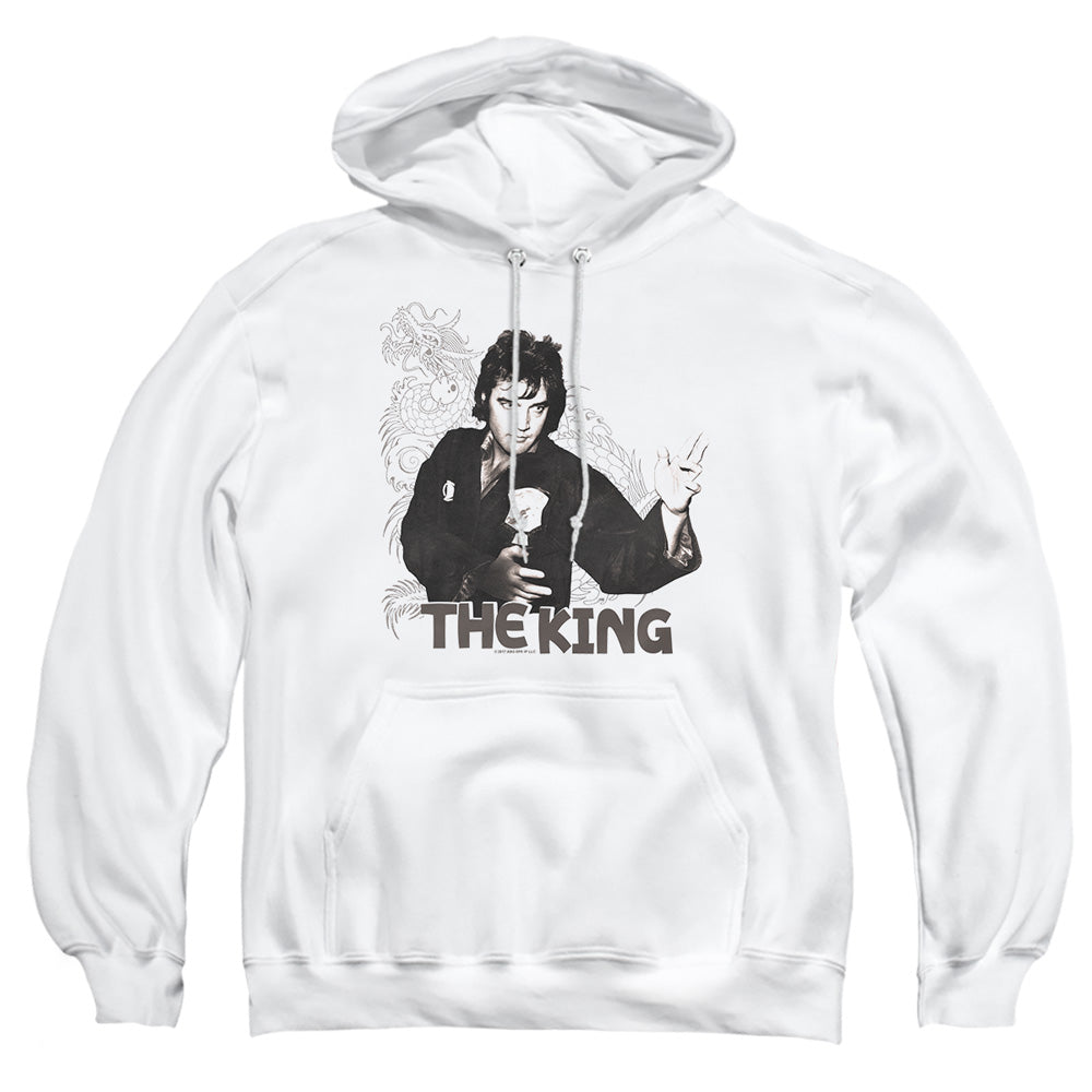 AN OFFCIALLY LICENSED ELVIS PRESLEY FIGHTING KING ADULT UNISEX PULLOVER HOODIE WHITE
