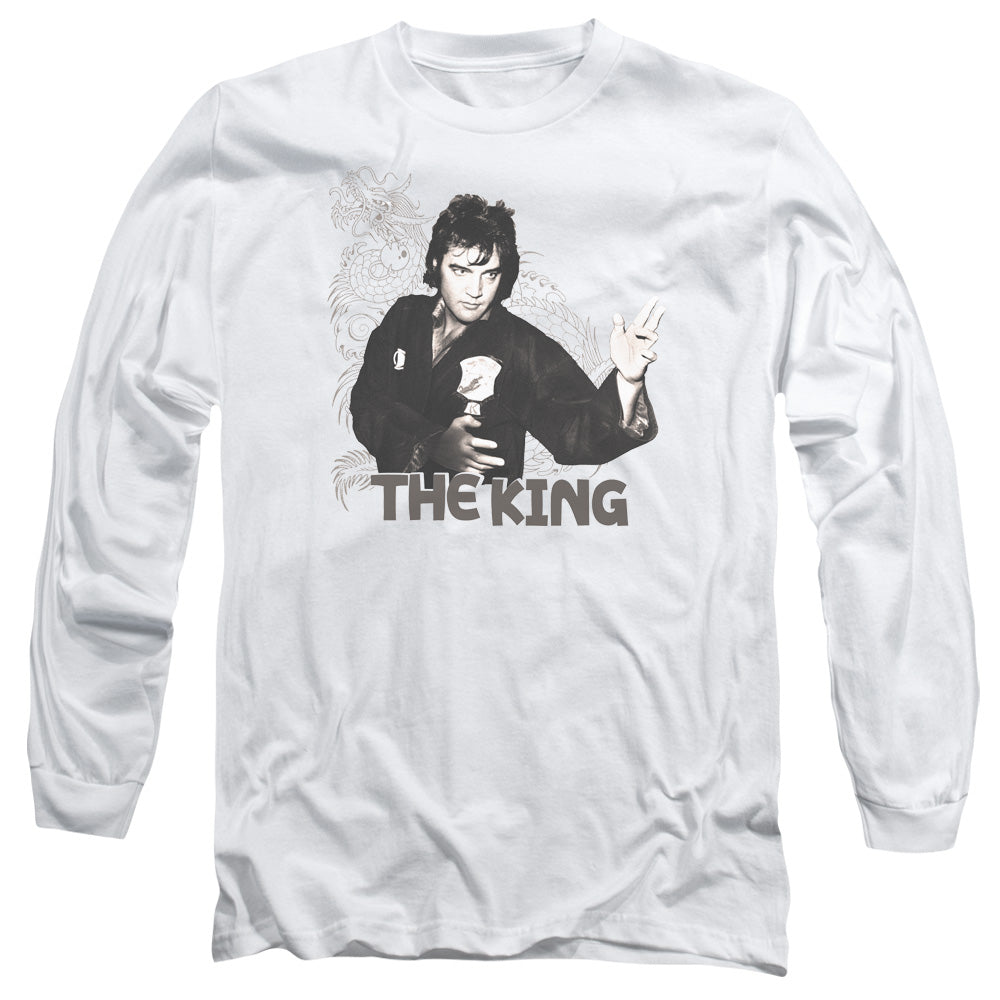 AN OFFCIALLY LICENSED ELVIS PRESLEY FIGHTING KING MEN'S LONG SLEEVE T-SHIRT WHITE