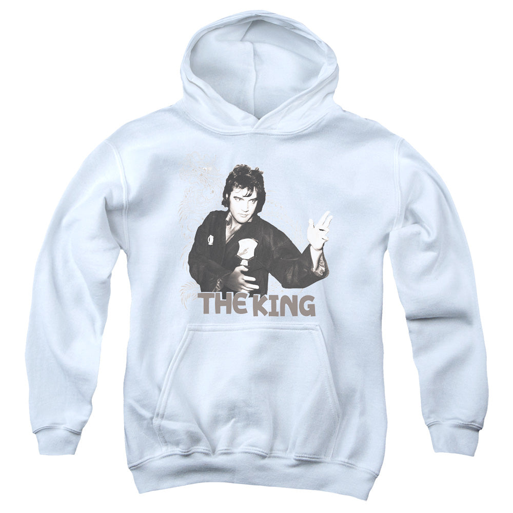 AN OFFCIALLY LICENSED ELVIS PRESLEY FIGHTING KING YOUTH HOODIE WHITE