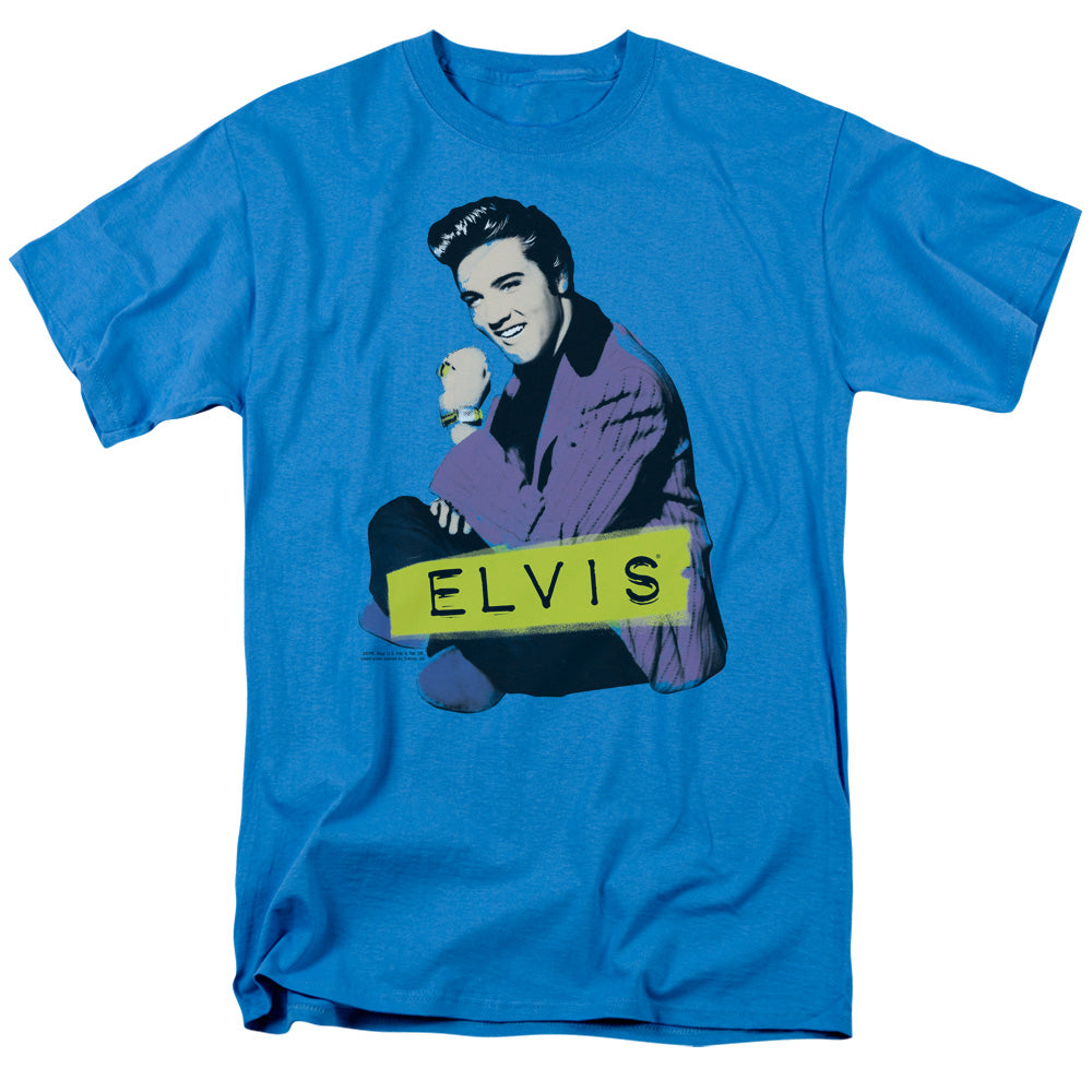 AN OFFCIALLY LICENSED ELVIS PRESLEY SITTING MEN'S REGULAR FIT T-SHIRT TURQUOISE
