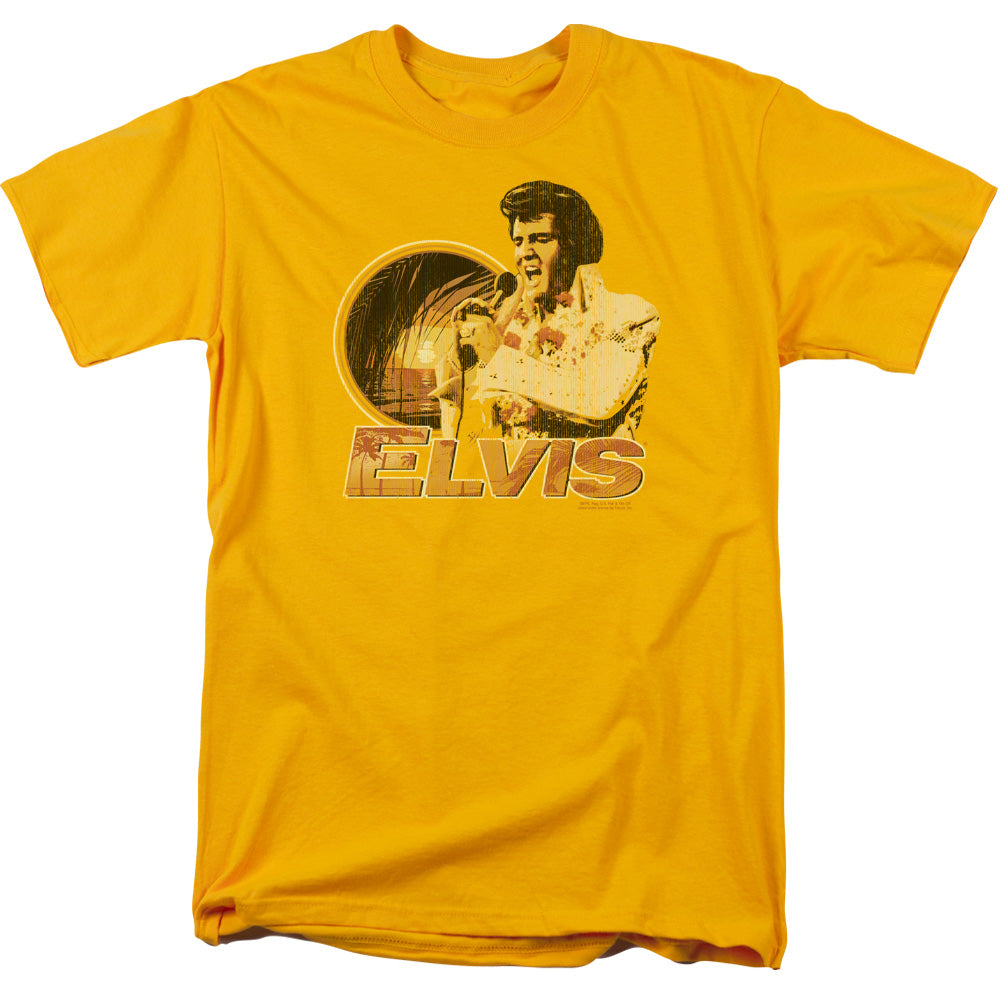 AN OFFCIALLY LICENSED ELVIS PRESLEY SINGING HAWAII STYLE MEN'S REGULAR FIT T-SHIRT GOLD