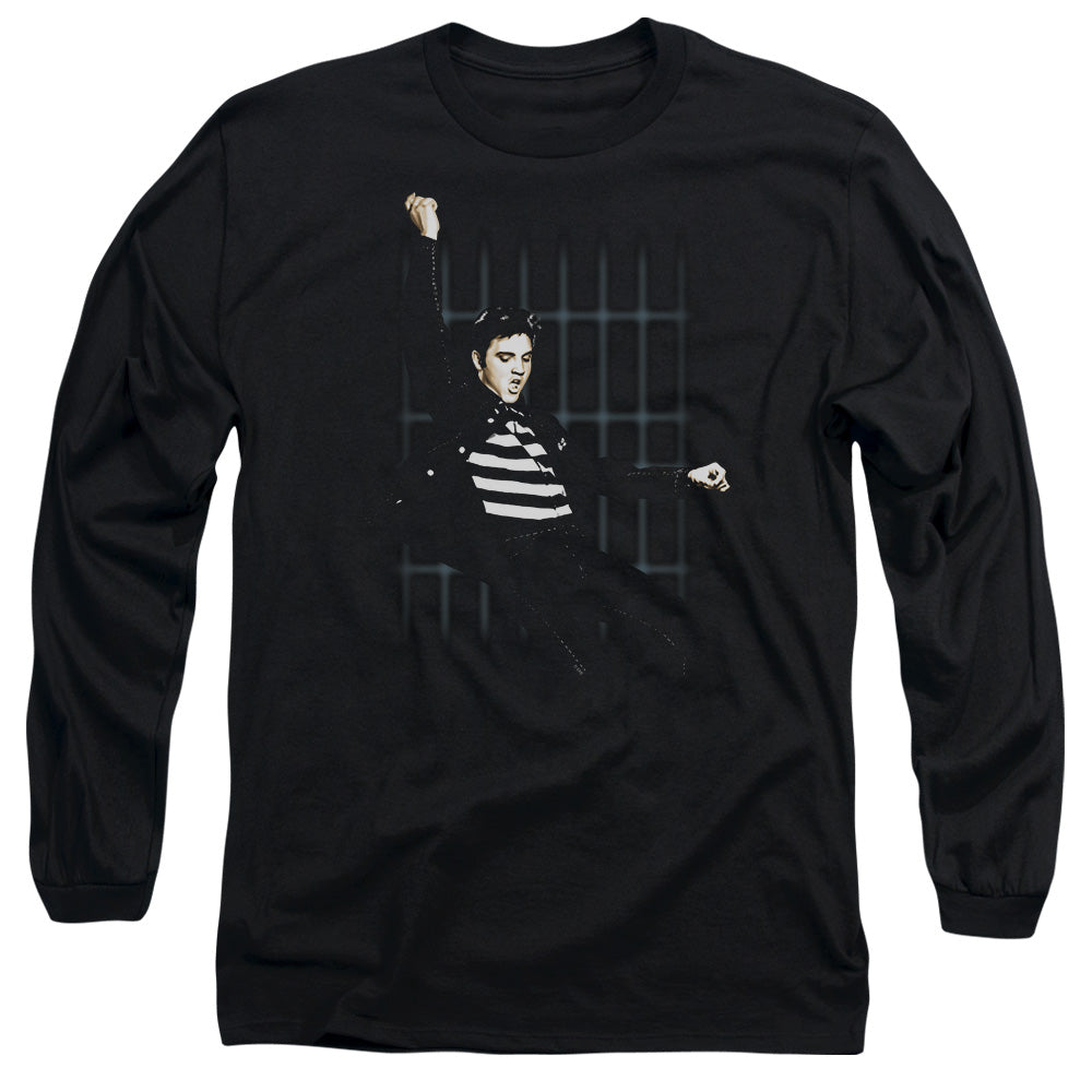 AN OFFCIALLY LICENSED ELVIS PRESLEY BLUE BARS MEN'S LONG SLEEVE T-SHIRT BLACK