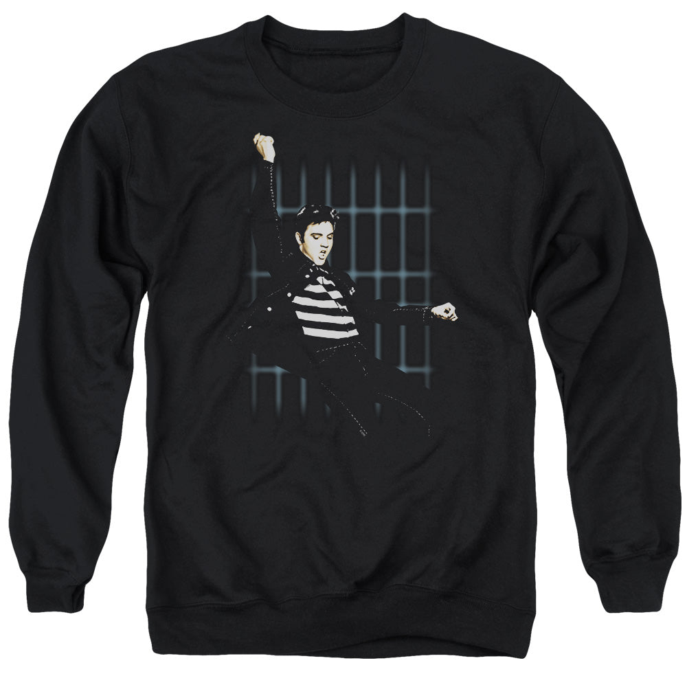 AN OFFCIALLY LICENSED ELVIS PRESLEY BLUE BARS ADULT UNISEX CREWNECK SWEATSHIRT BLACK
