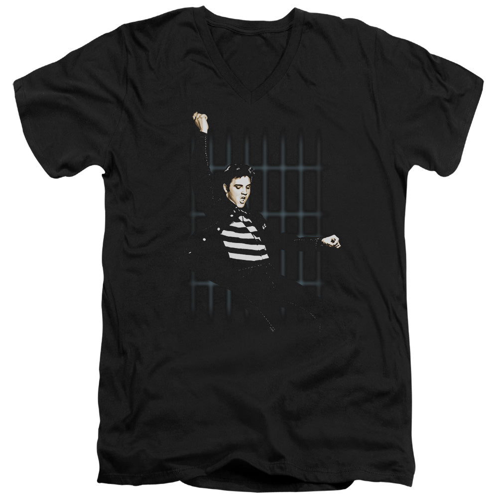 AN OFFCIALLY LICENSED ELVIS PRESLEY BLUE BARS MEN'S V-NECK T-SHIRT BLACK
