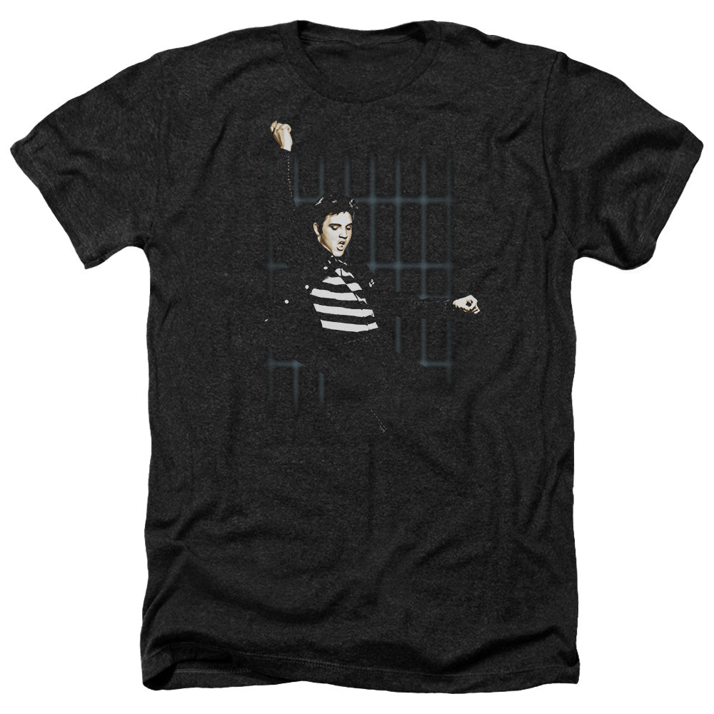 AN OFFCIALLY LICENSED ELVIS PRESLEY BLUE BARS MEN'S HEATHER T-SHIRT CHARCOAL
