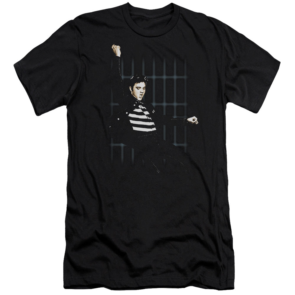 AN OFFCIALLY LICENSED ELVIS PRESLEY BLUE BARS MEN'S PREMIUM SLIM FIT T-SHIRT BLACK