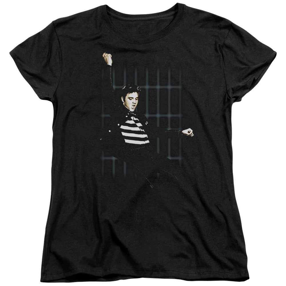 AN OFFCIALLY LICENSED ELVIS PRESLEY BLUE BARS WOMEN'S REGULAR FIT T-SHIRT BLACK