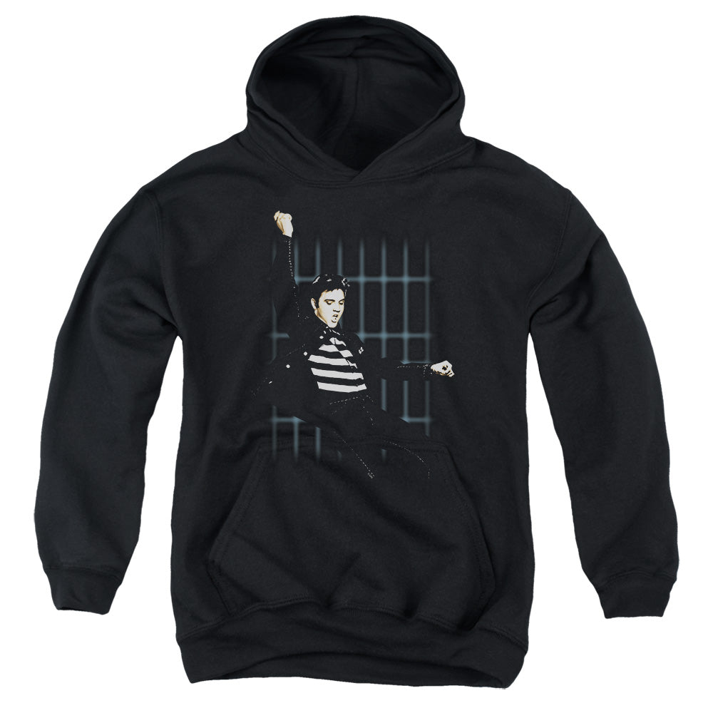 AN OFFCIALLY LICENSED ELVIS PRESLEY BLUE BARS YOUTH HOODIE BLACK