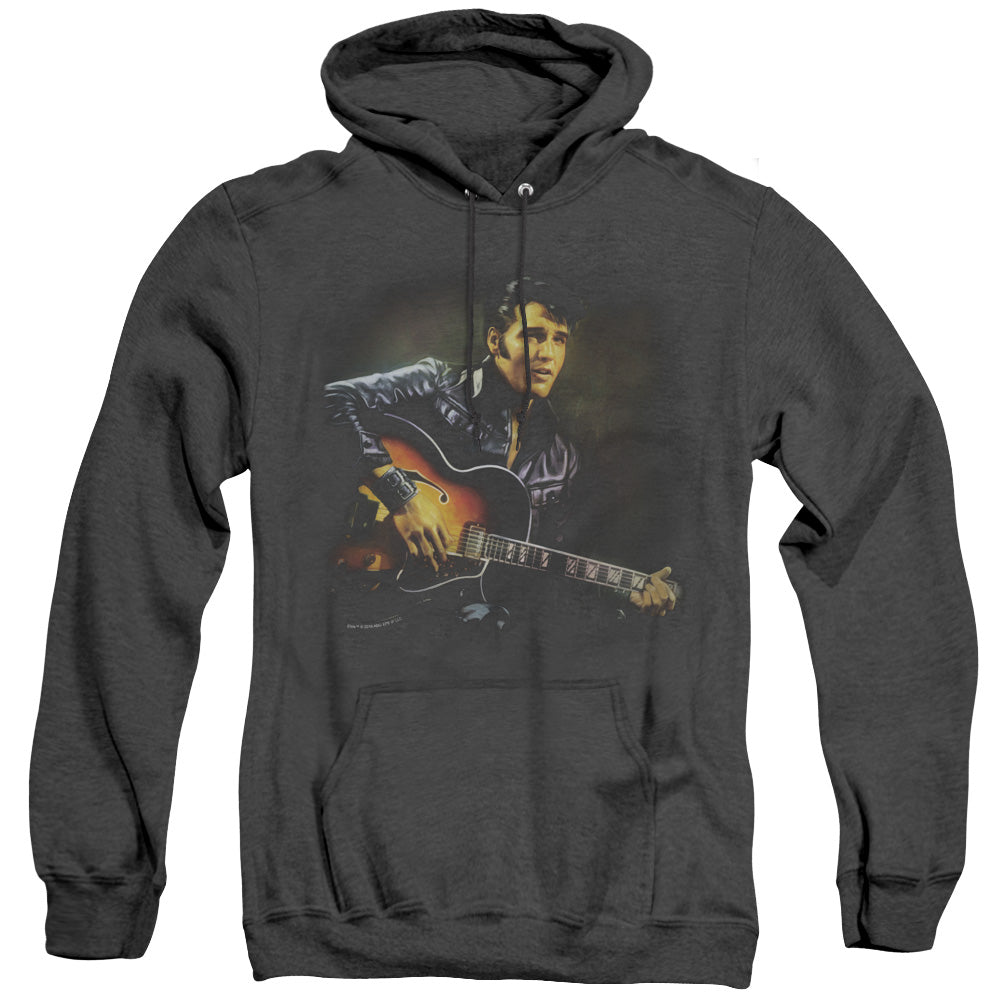 AN OFFCIALLY LICENSED ELVIS PRESLEY 1968 ADULT UNISEX HEATHER PULLOVER HOODIE BLACK